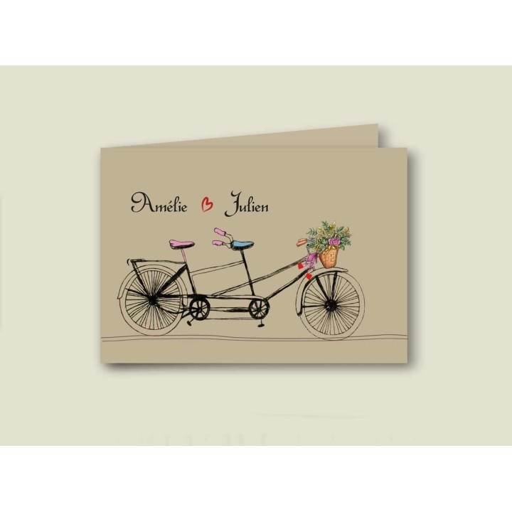 Faire part mariage kraft  tricycle, vélo à deux