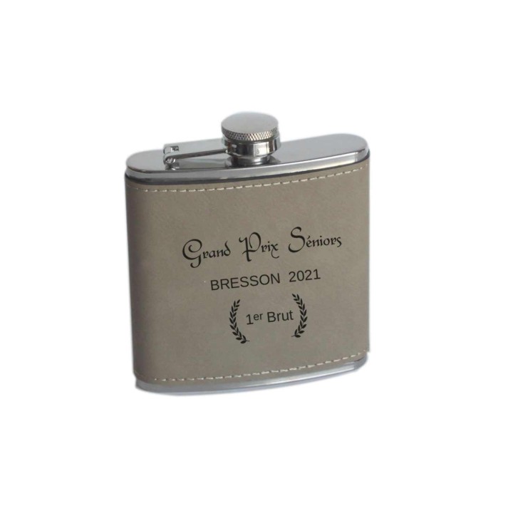 Flasque en acier revêtement simili cuir brun clair personnalisée