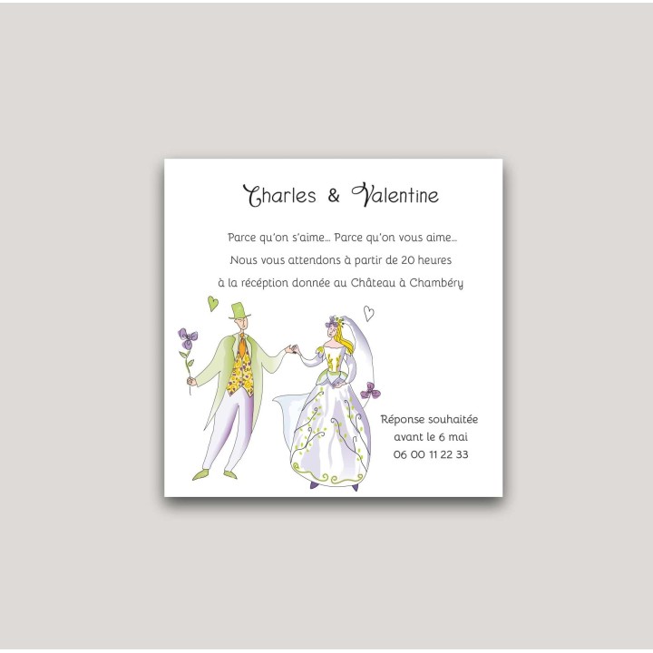 Carte diner mariage  Narcisse couple vintage