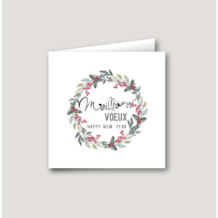 CARTE DE VŒUX Couronne de Houx, Happy New  Year