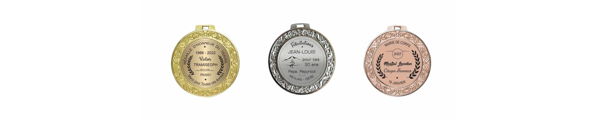 Medaille d'honneur personnalisee, or, argent, bronze dans un écrin luxe